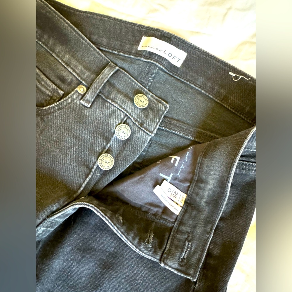 Loft Distressed Black Denim w Raw Hem Flare